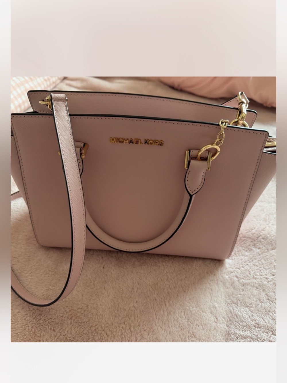 Michael Kors Blush Pink Purse with Gold MK Hardware